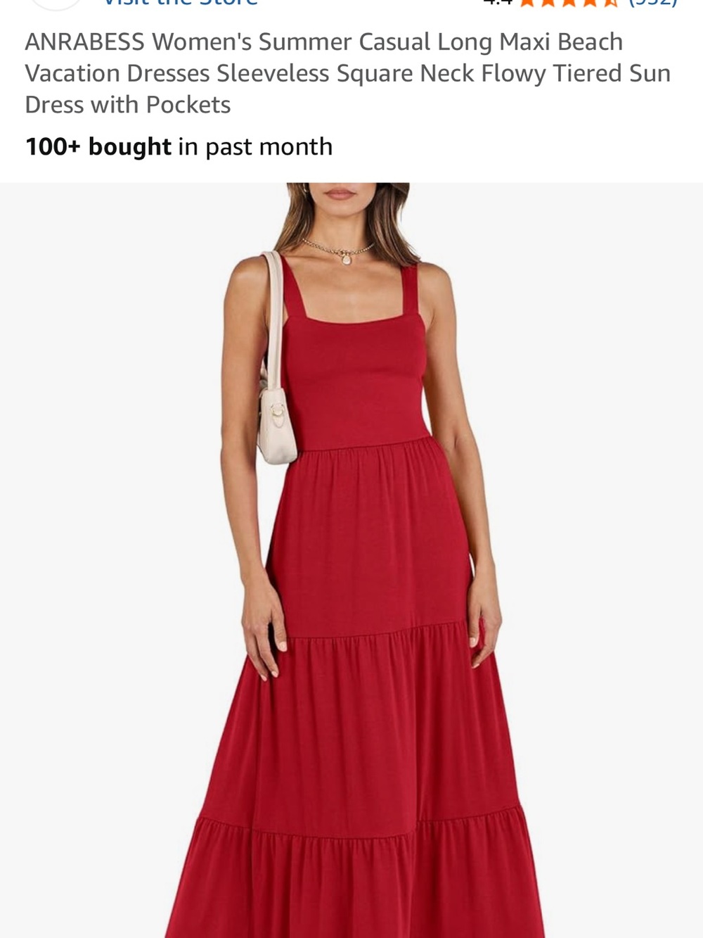 ANRABESS Women's Red Sleeveless Square-Neck Maxi Dress